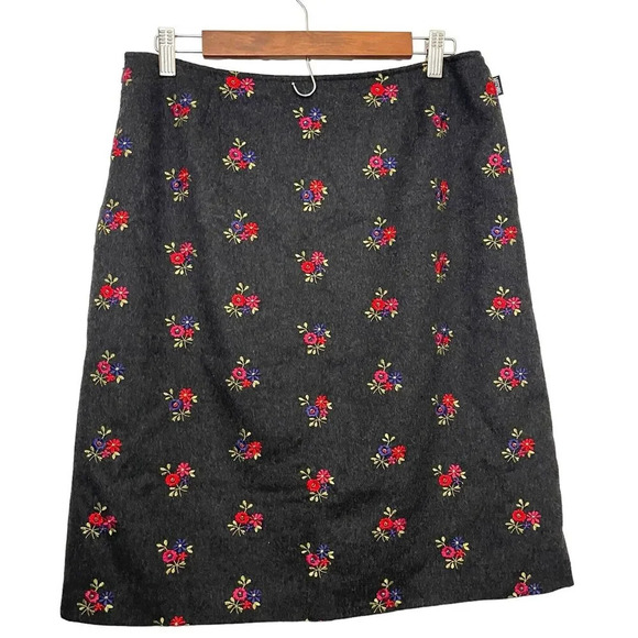 Vtg Moschino Wool Cashmere Blend Floral Embroidery Skirt Size 12 Italy - Picture 2 of 8